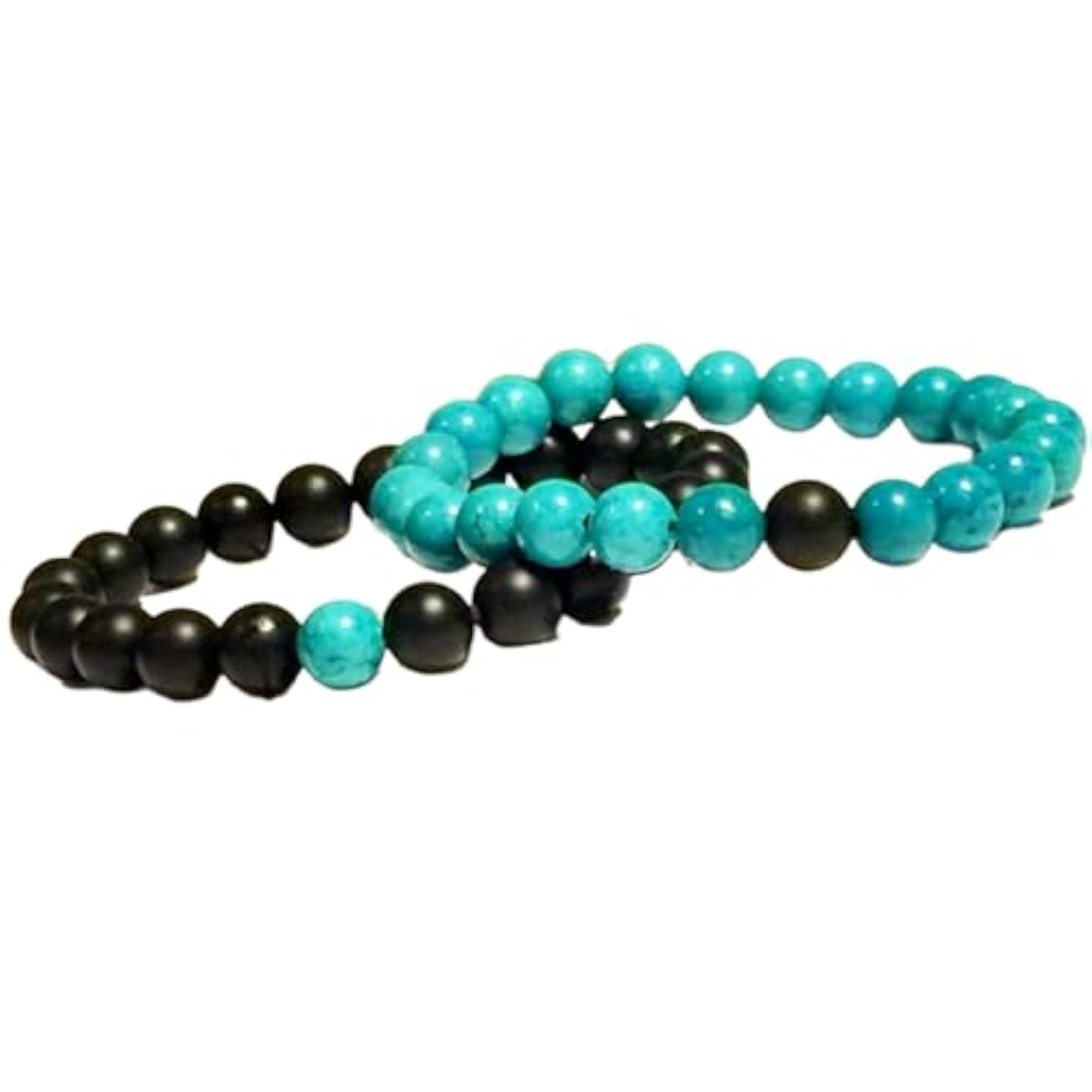 Couples Black Obsidian & Turquoise Friendship Bracelet Set